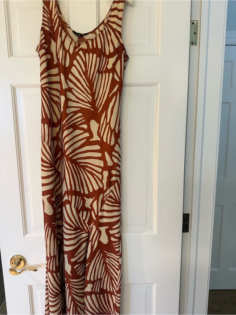 Sleeveless Rust & Cream Patterned Maxi Dress